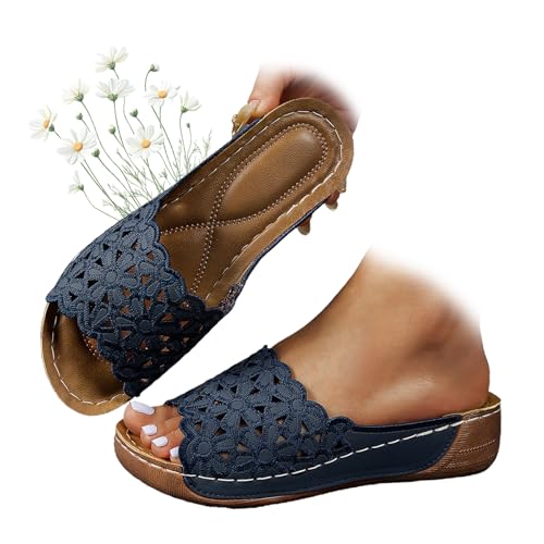 MASHANGGOU Breathable Orthopedic Open-Toe Slippers for Women,Orthopedic Sandals Casual Comfortable Non-Slip Open-Toe Wedge Slides (Dark BLue,41EU) von MASHANGGOU