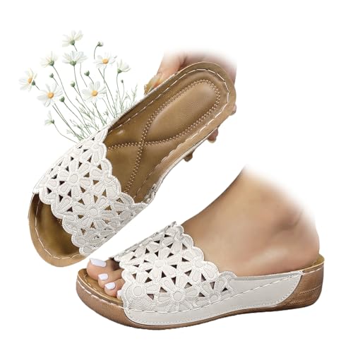 MASHANGGOU Breathable Orthopedic Open-Toe Slippers for Women,Orthopedic Sandals Casual Comfortable Non-Slip Open-Toe Wedge Slides (Silver,42EU) von MASHANGGOU