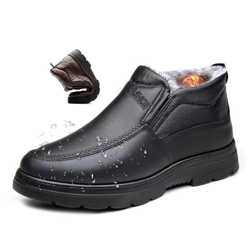 MASHANGGOU Men's Orthopedic Warm Snow Boots, Warm Fur Lined Winter Snow Boots Waterproof Non-Slip Winter Fleece Shoes Outdoor Slip On Sneakers (Black,43) von MASHANGGOU
