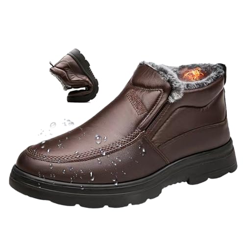 MASHANGGOU Men's Orthopedic Warm Snow Boots, Warm Fur Lined Winter Snow Boots Waterproof Non-Slip Winter Fleece Shoes Outdoor Slip On Sneakers (Coffee,44) von MASHANGGOU