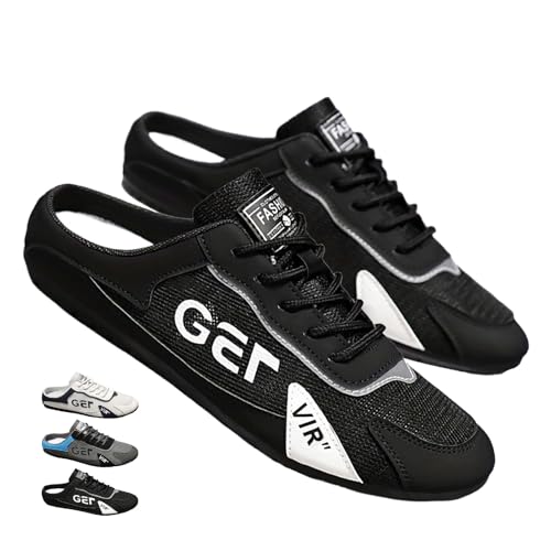 MASHANGGOU New Summer Men's Slip on Mule Sneakers, Men's Backless Sneakers Sports Slippers Casual Mesh Trendy Backless Tennis Shoes (Black-b,46EU) von MASHANGGOU