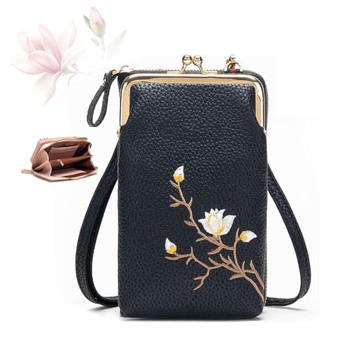 MASHANGGOU Women Sling Cross-Body Wallet with Mobile Cell Phone Holder, Cell Phone Handbags with Card Slots Mini Coin Clutch Bag (Black) von MASHANGGOU