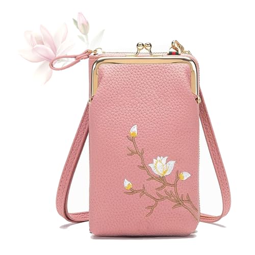MASHANGGOU Women Sling Cross-Body Wallet with Mobile Cell Phone Holder, Cell Phone Handbags with Card Slots Mini Coin Clutch Bag (Dark Pink) von MASHANGGOU