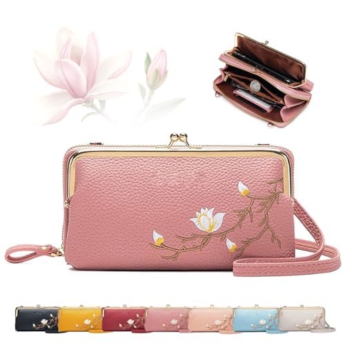 MASHANGGOU Women Sling Cross-Body Wallet with Mobile Cell Phone Holder, Cell Phone Handbags with Card Slots Mini Coin Clutch Bag (Dark Pink) von MASHANGGOU