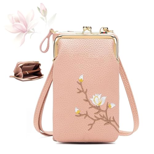 MASHANGGOU Women Sling Cross-Body Wallet with Mobile Cell Phone Holder, Cell Phone Handbags with Card Slots Mini Coin Clutch Bag (Light Pink) von MASHANGGOU