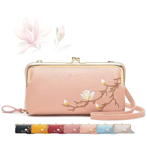 MASHANGGOU Women Sling Cross-Body Wallet with Mobile Cell Phone Holder, Cell Phone Handbags with Card Slots Mini Coin Clutch Bag (Light Pink) von MASHANGGOU
