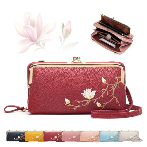 MASHANGGOU Women Sling Cross-Body Wallet with Mobile Cell Phone Holder, Cell Phone Handbags with Card Slots Mini Coin Clutch Bag (Red) von MASHANGGOU