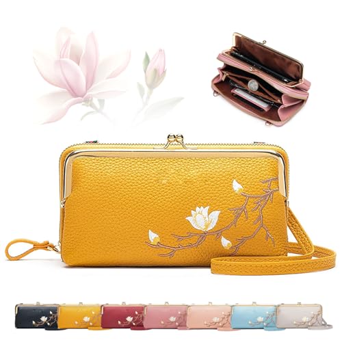 MASHANGGOU Women Sling Cross-Body Wallet with Mobile Cell Phone Holder, Cell Phone Handbags with Card Slots Mini Coin Clutch Bag (Yellow) von MASHANGGOU