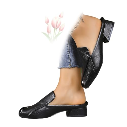 MASHANGGOU Women's Chic & Comfy Solid Color Slip-On Sandals, Versatile Vacation Mules Square Toe Casual Open Toe Low Heel Dressy Slide Sandals (Black,41EU) von MASHANGGOU