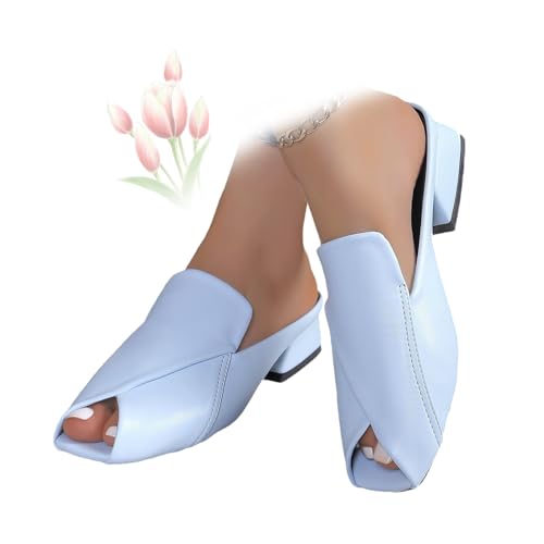 MASHANGGOU Women's Chic & Comfy Solid Color Slip-On Sandals, Versatile Vacation Mules Square Toe Casual Open Toe Low Heel Dressy Slide Sandals (Blue,40EU) von MASHANGGOU