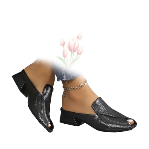 MASHANGGOU Women's Chic & Comfy Solid Color Slip-On Sandals, Versatile Vacation Mules Square Toe Casual Open Toe Low Heel Dressy Slide Sandals (Bright Back,37EU) von MASHANGGOU