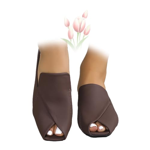 MASHANGGOU Women's Chic & Comfy Solid Color Slip-On Sandals, Versatile Vacation Mules Square Toe Casual Open Toe Low Heel Dressy Slide Sandals (Coffee,35EU) von MASHANGGOU