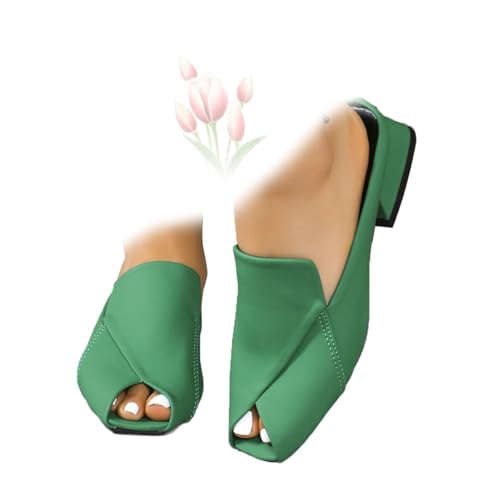 MASHANGGOU Women's Chic & Comfy Solid Color Slip-On Sandals, Versatile Vacation Mules Square Toe Casual Open Toe Low Heel Dressy Slide Sandals (Green,42EU) von MASHANGGOU