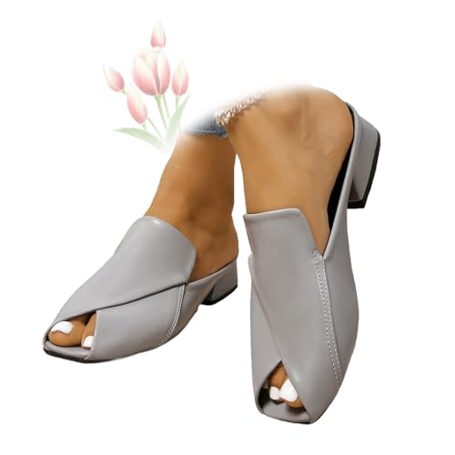 MASHANGGOU Women's Chic & Comfy Solid Color Slip-On Sandals, Versatile Vacation Mules Square Toe Casual Open Toe Low Heel Dressy Slide Sandals (Grey,37EU) von MASHANGGOU