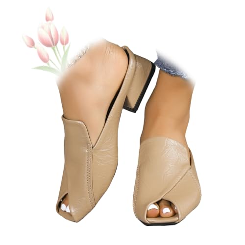 MASHANGGOU Women's Chic & Comfy Solid Color Slip-On Sandals, Versatile Vacation Mules Square Toe Casual Open Toe Low Heel Dressy Slide Sandals (Khaki,42EU) von MASHANGGOU