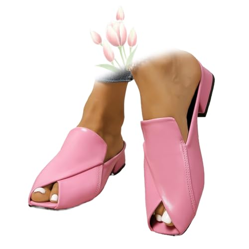 MASHANGGOU Women's Chic & Comfy Solid Color Slip-On Sandals, Versatile Vacation Mules Square Toe Casual Open Toe Low Heel Dressy Slide Sandals (Rose Red,38EU) von MASHANGGOU