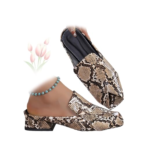 MASHANGGOU Women's Chic & Comfy Solid Color Slip-On Sandals, Versatile Vacation Mules Square Toe Casual Open Toe Low Heel Dressy Slide Sandals (Snake Pint,41EU) von MASHANGGOU