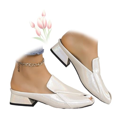 MASHANGGOU Women's Chic & Comfy Solid Color Slip-On Sandals, Versatile Vacation Mules Square Toe Casual Open Toe Low Heel Dressy Slide Sandals (White,35EU) von MASHANGGOU