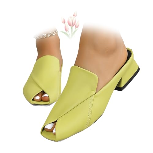MASHANGGOU Women's Chic & Comfy Solid Color Slip-On Sandals, Versatile Vacation Mules Square Toe Casual Open Toe Low Heel Dressy Slide Sandals (Yellow,38EU) von MASHANGGOU