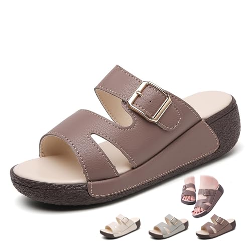 MASHANGGOU Women's Orthopedic Wedge Sandals, Summer Beach Open Toe Platform Wedge Sandals Simple Daily Commuting Work Slides Sandal (Khaki,35EU) von MASHANGGOU
