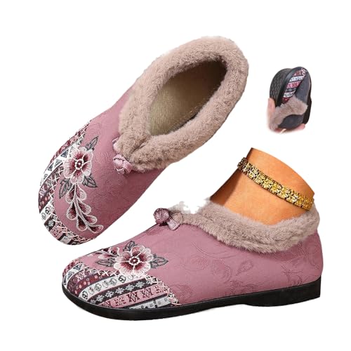 MASHANGGOU Women's Soft-Soled Non-Slip Warm Cotton Boots, Floral Embroidered Slip-On Winter Boots Warm Plush Lined Indoor Outdoor Cozy Booties (Pink,41) von MASHANGGOU