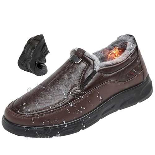 Men's Orthopedic Warm Snow Boots, Warm Fur Lined Winter Snow Boots Waterproof Non-Slip Winter Fleece Shoes Outdoor Slip On Sneakers (40,Brown) von MASHANGGOU