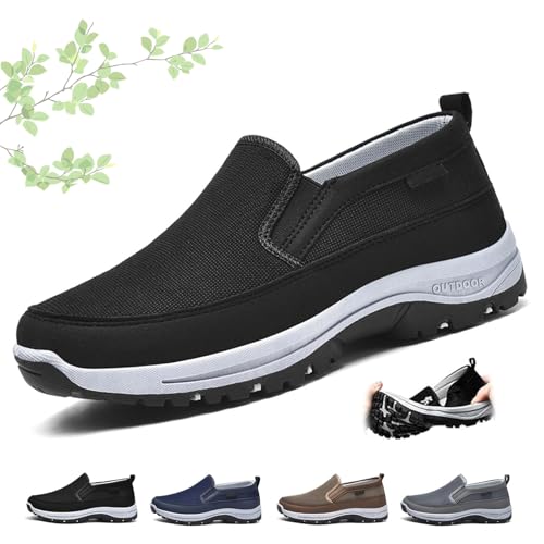 Orthowalkway Mens Shoes, Men's Arch Support Slip-on Canvas Loafers Outdoor Casual Hiking Walking Shoes Flats Boat Shoe (Black,48EU) von MASHANGGOU
