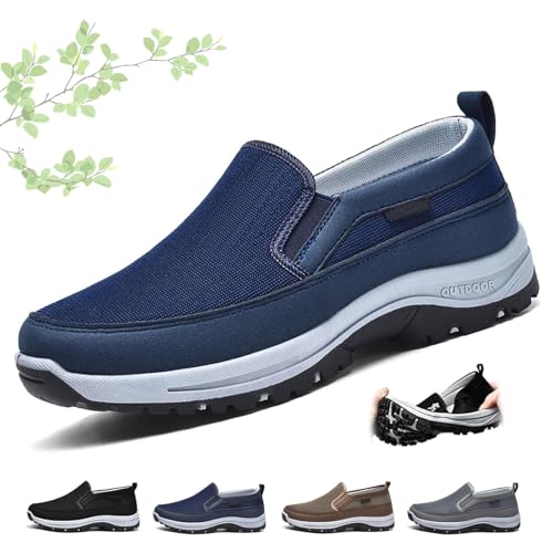 Orthowalkway Mens Shoes, Men's Arch Support Slip-on Canvas Loafers Outdoor Casual Hiking Walking Shoes Flats Boat Shoe (Blue,44EU) von MASHANGGOU