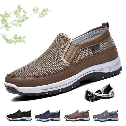 Orthowalkway Mens Shoes, Men's Arch Support Slip-on Canvas Loafers Outdoor Casual Hiking Walking Shoes Flats Boat Shoe (Brown,40EU) von MASHANGGOU