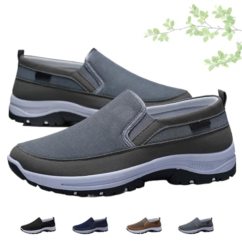 Orthowalkway Mens Shoes, Men's Arch Support Slip-on Canvas Loafers Outdoor Casual Hiking Walking Shoes Flats Boat Shoe (Grey,41EU) von MASHANGGOU