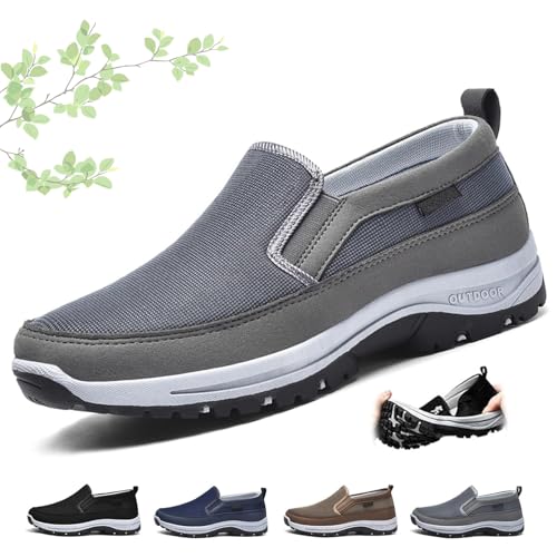 Orthowalkway Mens Shoes, Men's Arch Support Slip-on Canvas Loafers Outdoor Casual Hiking Walking Shoes Flats Boat Shoe (Grey,45EU) von MASHANGGOU