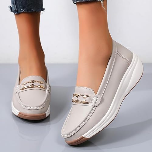 Women Orthopedic Platform Loafers, Orthopedic Walking Shoes for Women Platform Wedge Slip-On Loafers Classic Moccasins Work Office (Grey a,40) von MASHANGGOU