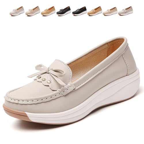 Women Orthopedic Platform Loafers, Orthopedic Walking Shoes for Women Platform Wedge Slip-On Loafers Classic Moccasins Work Office (Grey b,42) von MASHANGGOU