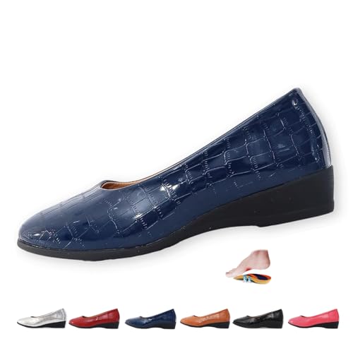 Women's Comfortable Arch Support Wedge Slip-On Shoes, Lightweight Non-Slip Shoes Low Heel Wedge Casual Work Ballerina Court Loafers (35,Blue Texture) von MASHANGGOU