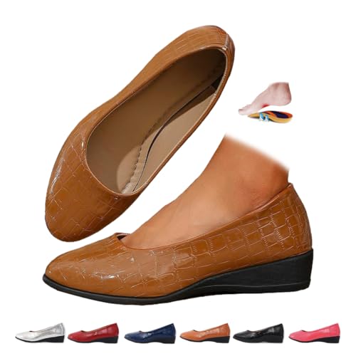 Women's Comfortable Arch Support Wedge Slip-On Shoes, Lightweight Non-Slip Shoes Low Heel Wedge Casual Work Ballerina Court Loafers (37,Brown Texture) von MASHANGGOU