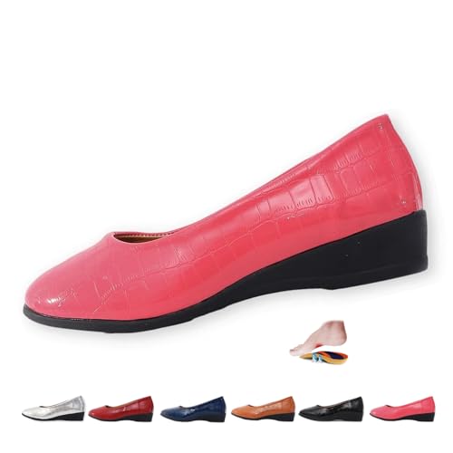 Women's Comfortable Arch Support Wedge Slip-On Shoes, Lightweight Non-Slip Shoes Low Heel Wedge Casual Work Ballerina Court Loafers (37,Rose Red Texture) von MASHANGGOU