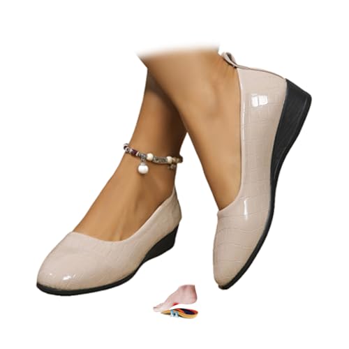 Women's Comfortable Arch Support Wedge Slip-On Shoes, Lightweight Non-Slip Shoes Low Heel Wedge Casual Work Ballerina Court Loafers (39,Beige Texture) von MASHANGGOU