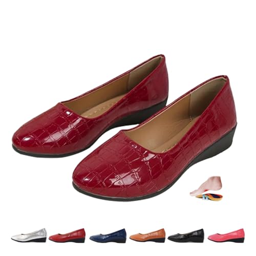 Women's Comfortable Arch Support Wedge Slip-On Shoes, Lightweight Non-Slip Shoes Low Heel Wedge Casual Work Ballerina Court Loafers (42,Red Texture) von MASHANGGOU