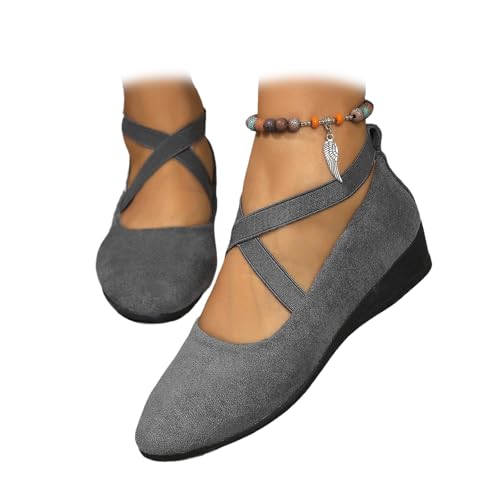 Women's Comfortable Arch Support Wedge Slip-On Shoes, Lightweight Non-Slip Shoes Low Heel Wedge Casual Work Ballerina Court Loafers (Grey-Elastic,38) von MASHANGGOU