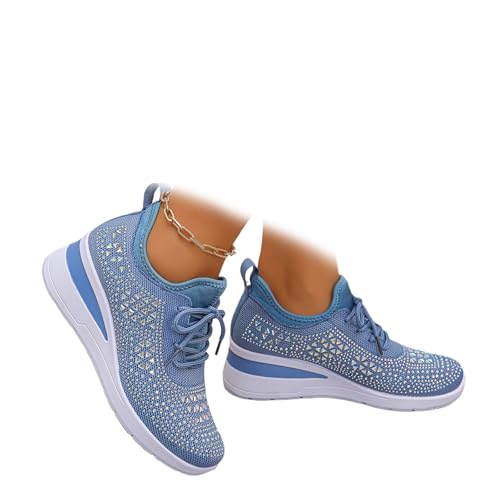Women's Glittery Rhinestone Fashion Breathable Wedge Sneakers, Sparkly Platform Trainers Lightweight Comfy Slip On Walking Shoes (Blue,40EU) von MASHANGGOU
