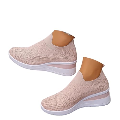 Women's Glittery Rhinestone Fashion Breathable Wedge Sneakers, Sparkly Platform Trainers Lightweight Comfy Slip On Walking Shoes (Pink,37EU) von MASHANGGOU