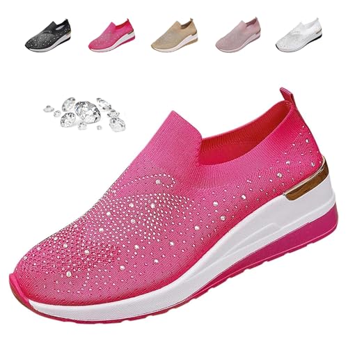 Women's Glittery Rhinestone Fashion Breathable Wedge Sneakers, Summer Butterfly Bling Sneakers Sparkly Mesh Slip-on Walking Sneaker (Rose,37EU) von MASHANGGOU