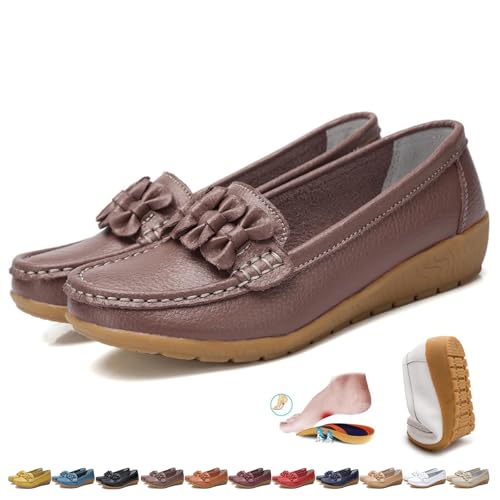 Women's Hollow Soft Leather Breathable Moccasins Sandals, Orthopedic Leather Moccasin Summer Slip-On Driving Loafers for Work Walking (Coffee,37) von MASHANGGOU
