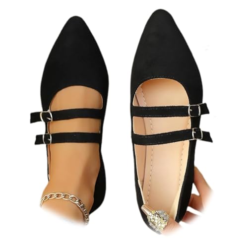 Women's Leopard Mary Jane Flats, Comfortable Suede Slip-On Pointed Toe Ballet Mary Jane with Adjustable Buckle Work Dressy Shoes (Black,38) von MASHANGGOU