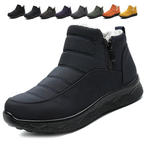 Women's Snow Boots, Waterproof Wide Fit Ankle Booties Side Zipper Winter Shoes Non Slip Walking Boot Lightweight Chunky Heel Short Boots (Blue,37) von MASHANGGOU
