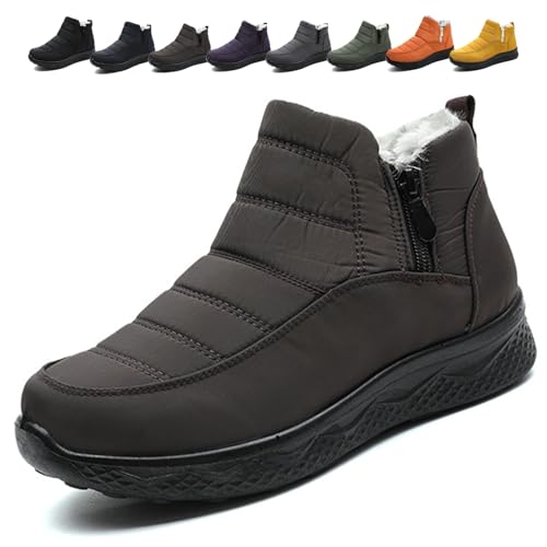 Women's Snow Boots, Waterproof Wide Fit Ankle Booties Side Zipper Winter Shoes Non Slip Walking Boot Lightweight Chunky Heel Short Boots (Coffee,35) von MASHANGGOU