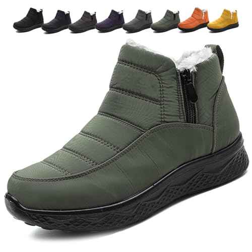 Women's Snow Boots, Waterproof Wide Fit Ankle Booties Side Zipper Winter Shoes Non Slip Walking Boot Lightweight Chunky Heel Short Boots (Green,39) von MASHANGGOU