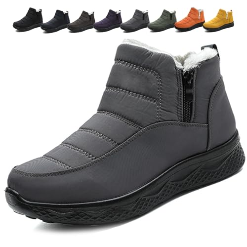 Women's Snow Boots, Waterproof Wide Fit Ankle Booties Side Zipper Winter Shoes Non Slip Walking Boot Lightweight Chunky Heel Short Boots (Grey,41) von MASHANGGOU
