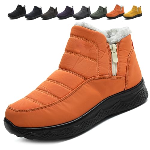 Women's Snow Boots, Waterproof Wide Fit Ankle Booties Side Zipper Winter Shoes Non Slip Walking Boot Lightweight Chunky Heel Short Boots (Orange,36) von MASHANGGOU