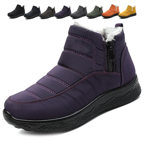 Women's Snow Boots, Waterproof Wide Fit Ankle Booties Side Zipper Winter Shoes Non Slip Walking Boot Lightweight Chunky Heel Short Boots (Purple,39) von MASHANGGOU